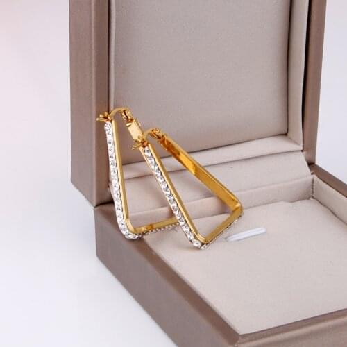 Gold Color Stainless Steel Hoop Earring for Women Crystal Triangle Shape Ear Accessories New Jewelry 2021 Hot