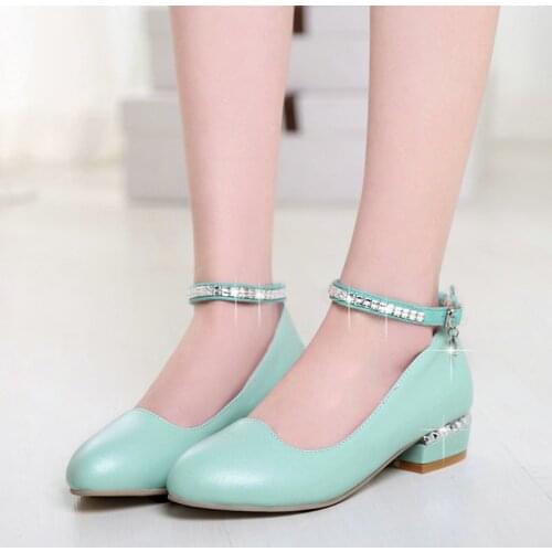 COOLULU New Fashion 2020 Women Ankle Strap Pumps Round Toe Rhinestone Pumps Spring/autumn Ladies Pumps Shoes Size 32-43