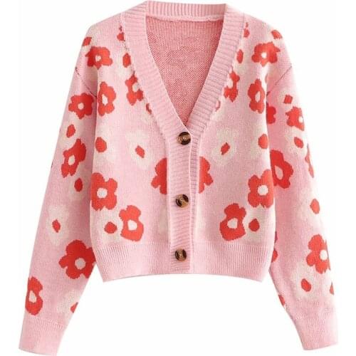 Evfer Spring Autumn Casual Single Breasted V-Neck Womens Pink Knitted Cardigans Outwear Chic Lady Elastic Jacquard Short Sweater