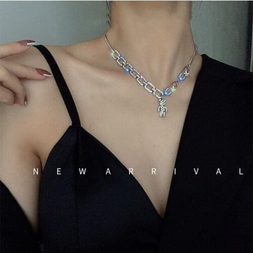 Personalized Flash Diamond Bear Necklace Niche Design Wild Hip-hop Clavicle Chain Trendy Girl Accessories for Women