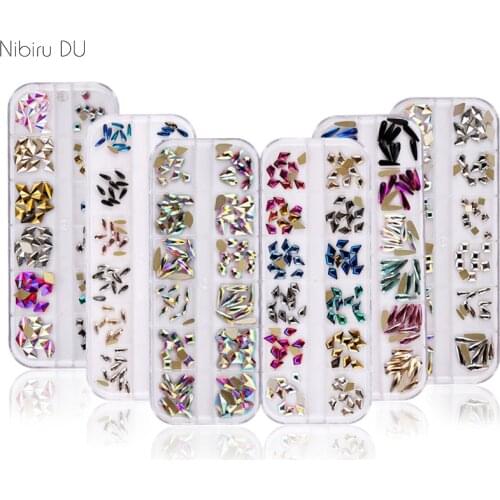120pcs/Box Colorful Crystal AB Nail Art Rhinestones Send Tweezers Multi-Shape Glitter Stones 3D Crystal DIY Nail Art Decorations