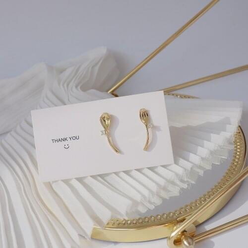 14k Real Gold Plated New Design Asymmetrical Soup Spoon Earrings for Woman Simple Inlaid Zirconium Holiday Daily Fork Earring