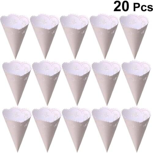 20PCS Hollow Confetti Holders Craft Paper Petal Cones For Wedding Party Storage Confetti Rose Cone Lace