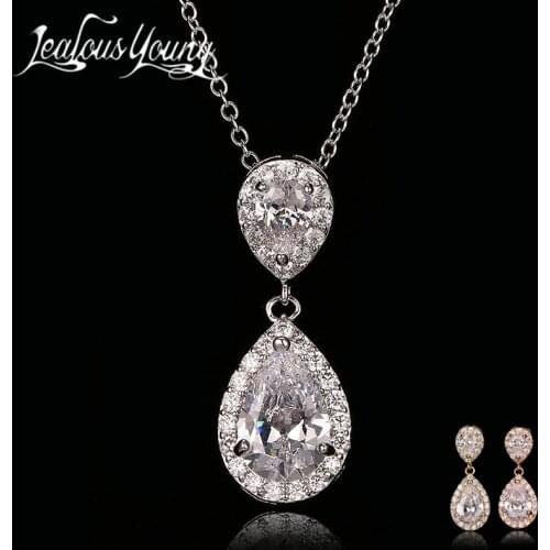 2018 Fashion Water Drop Zircon Chain Necklace For Women CZ Stone Crystal Pendant Necklace Best Friend Jewelry Collar bijoux
