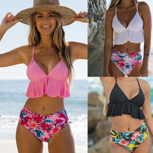 2021 Summer Beach Princess va va voom Pink Bikini Split Swimsuit