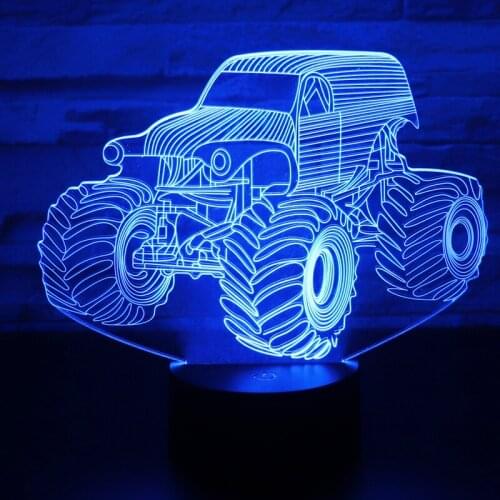 3D Optical Illusion Monster Truck Colorful Lighting Effect Touch Switch USB Powered LED Decoration Night Light Desk Lamp