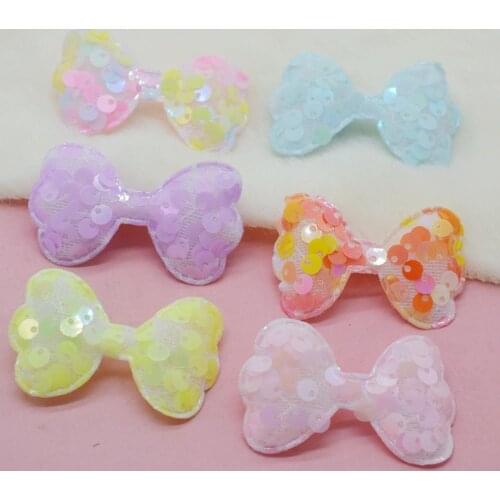 40pcs/lot 5.4*3.4cm glitter sequin bow padded Appliques for Craft Clothes Sewing Supplies DIY Hair Clip Accessories