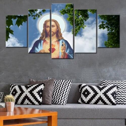 High Definition Printed 5 Pieces Jesus Came Down To Earth Bless The People Art Poster Canvas Draw Hall Bedroom Decoratio