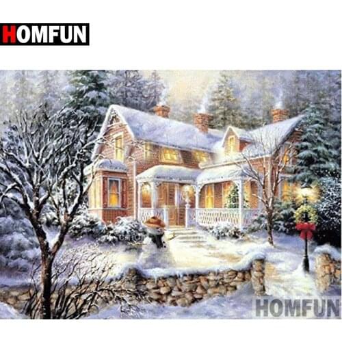 HOMFUN Full Square/Round Drill 5D DIY Diamond Painting "House snow scene" 3D Embroidery Cross Stitch 5D Home Decor Gift A17351
