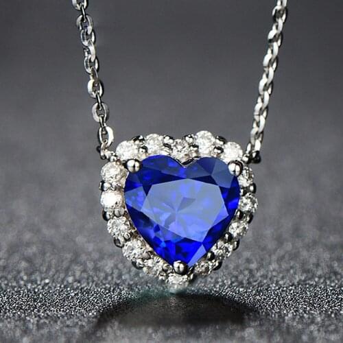 Bijou sapphire gemstones blue crystal pendant necklace for women femme choker chain 18k white gold silver color jewelry gift