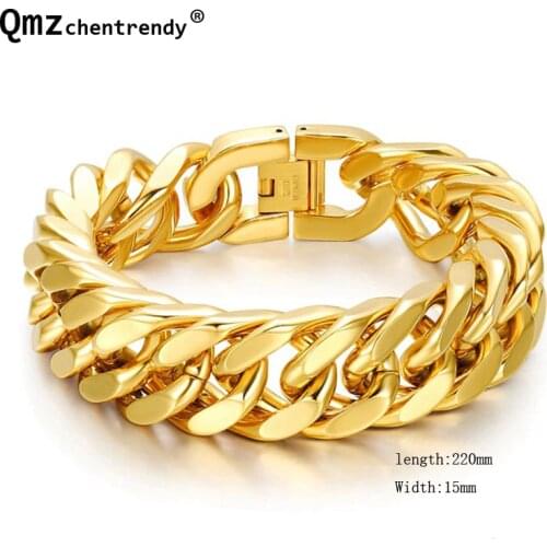High Quality Stainless Steel Gold Curb Cuban Chain Link Thick Bracelets Trendsetter Jewelry Rapper Men Women Accessories Bangle