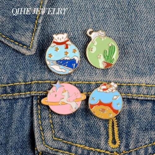 QIHE JEWELRY Storyline brooches badges Arctic Ocean Outer space unicorn cactus enamel pins Cartoon lapel pins Gifts for kids