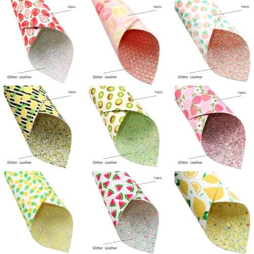 20*33cm Double-side Fruit Faux Synthetic Leather+Fabric For Bows Leather Crafts DIY Handmade Material,1Yc20027