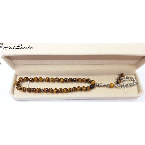 Hailambo New Natural Tiger eyes stone 33 Musilm Islamic Prayer Bead Misbaha Tashih Rosary beads Religious Bracelet with Packing