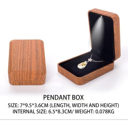 Khaki Wood Pendent Jewelry Storage Box Led Earring Necklace Ring Bracelet Showcase Organizer For Women Birthday Engagement Gift