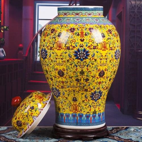 Chinese Vintage Ceramic Vase Large Painted Enamel Decorative Floor Flowers Vases Living Room Decoration Crafts Home Ornaments