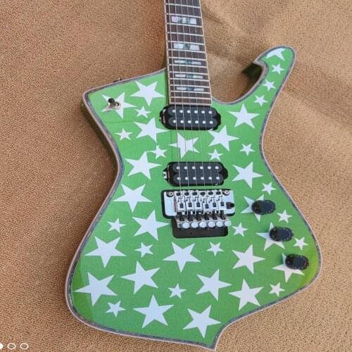 Classic metal green five-star electric guitar, silver metal fingerboard, shell inlay, free transportation
