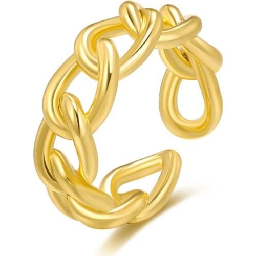 Gold Color Plating Chain Shape Rings For Unisex Vintage Gothic Chunky Midi Ring Antique Jewelry Accessory Adjustable Bague