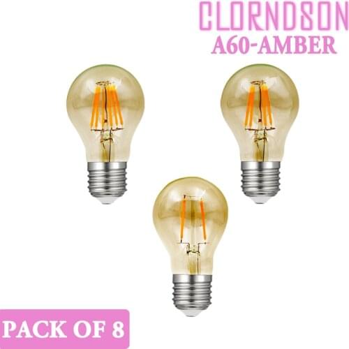Pack of 8 Dimmable Amber Glass A60 2W 4W 6W 8W Led E27 E26 Vintage Retro 110V 220V Filament Bulbs Chandelier Lighting Lamp