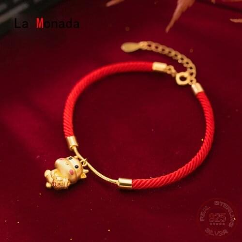 La Monada Red Thread For Hand 925 Sterling Silver Bracelet Red Thread String Rope Bracelets For Women Silver 925 Gold Zodiac Ox