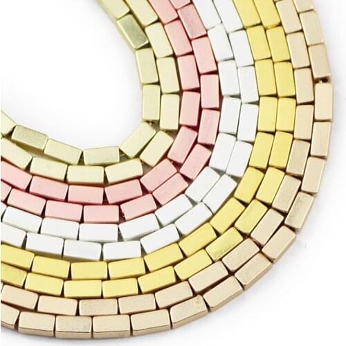 Matte Rectangle Gold Hematite Natural Stone Square Spacer Loose Beads For Jewelry Making Diy bracelet necklace 4x2mm 90pcs