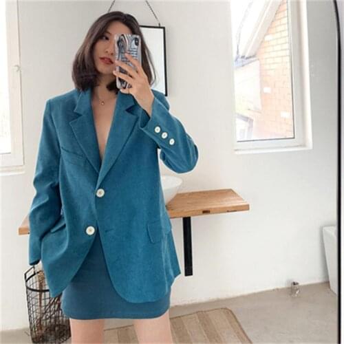 Fashion Blazers Women jacket Spring New high quality Loose British style long casual French peacock blue suit women top