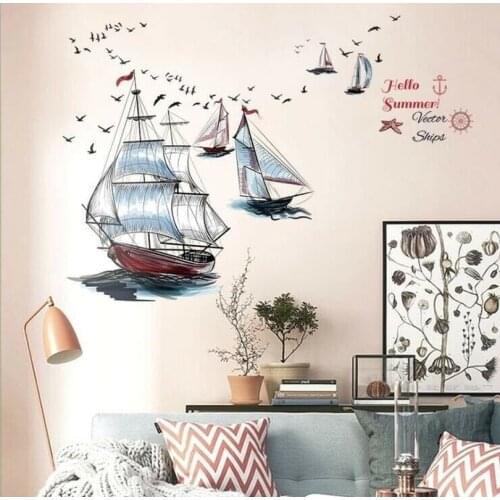 Wall Sticker Decal Sail Ship Boat Kids Nursery Baby Childrens room dec Kid Boy