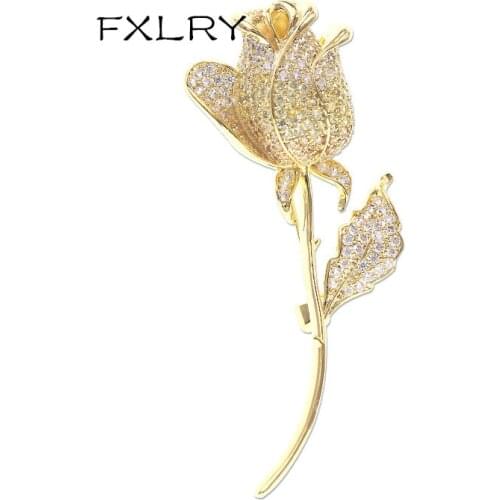 FXLRY New arrival elegant multicolor cubic zirconia dazzling rose flower brooch pin lady fashion jewelry