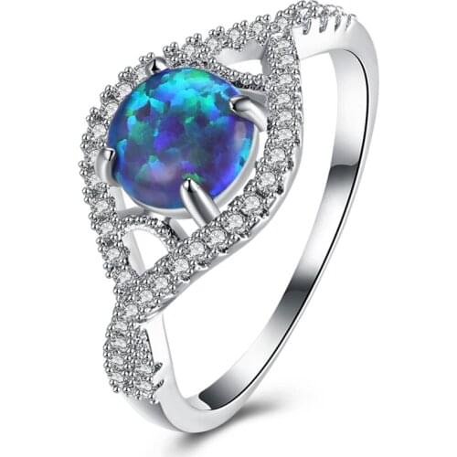 New Arrival Silver Color Elegant Fire Blue Opal Ring With AAA Cubic Zircon Best Gift Wedding Ring R2089