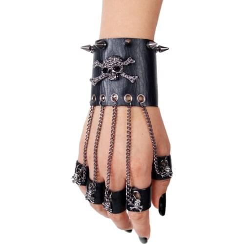 Punk Rave Skull Rock Style Gothic steasmpunk Men Bracelet Glove Rock Steam PU leather Skull spike cuff-one glove S114