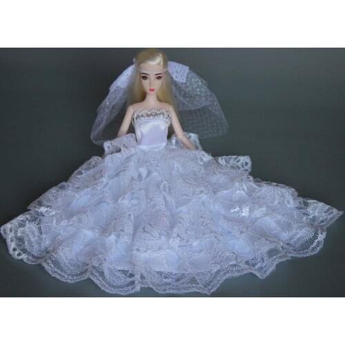 Dress + hat/veil + glove/Set Gorgeous Princess Gown Wedding Dress Clothing Outfit Clothes For 1/6 Toy Barbie Doll Xmas