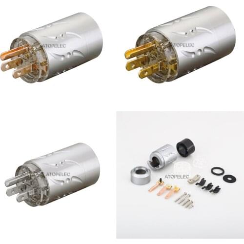 VIBORG Clear Aluminum Shell 99.998% Pure Red Copper US Male Plug Connector Silver/Gold/Rhodium Plated for HiFi Power Cable VM512