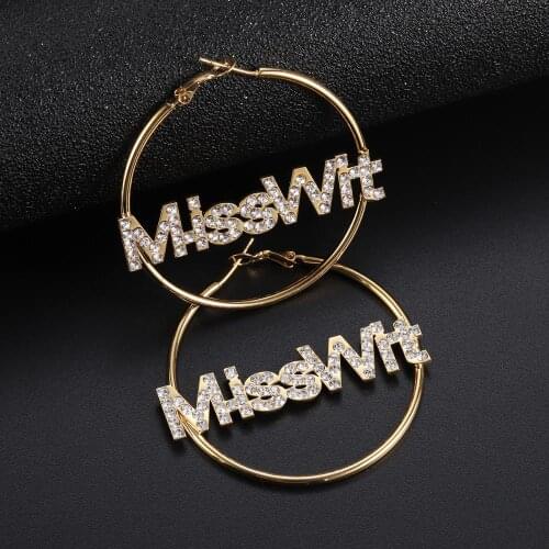 Point diamond earrings Attract Custom Jewelry Personalized Name Date Large Earrings Adult Child Stainless Steel Big Round Circle