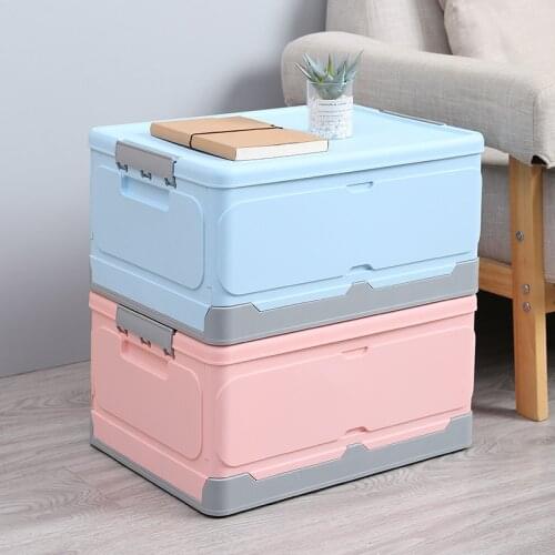 Folding Storage Box Transparent Plastic Books Toys Sundry Container Portable Car Storage Crate Organizer Stackable Storage Case
