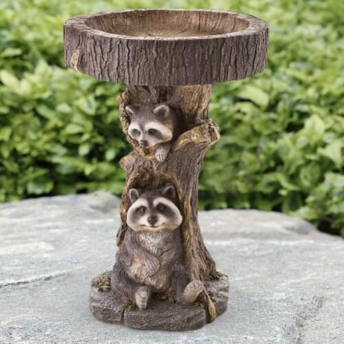 Resin Raccoon Statue Bird Feeder Figurines Outdoor Patio Landscape Decoration Animal Bear Sculpture Feeding Container Handicraft