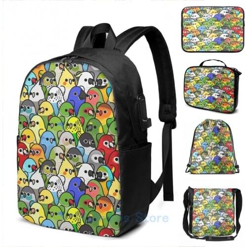 Funny Graphic print Too Many Birds! Bird Squad Classic USB Charge Backpack men School bags Women bag Travel laptop bag