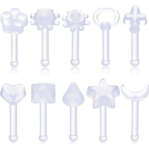 10pcs Acrylic Nose Piercing Studs Nariz Pin Ring Clear Soft Cartilage Earrings Flexible Bar for Women Not Allergic Body Jewelry