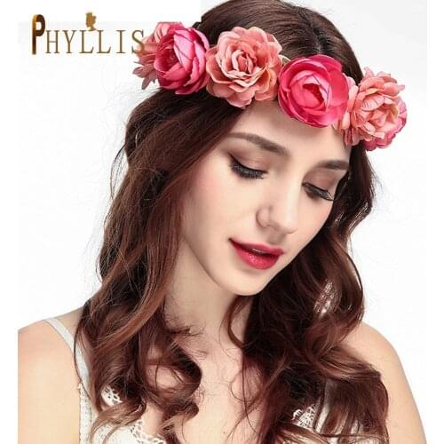 A65 Rose Gold Flower Heaband Handmade Women Tiara Garland Headpiece Wreath Crown Festival Headwear Hair Accessories Headdress