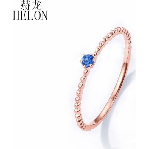 HELON Round 2.5mm Natural Sapphire Engagement Wedding Ring Solid 14k Rose Gold AU585 Women Trendy Vintage Fine Jewelry Ring