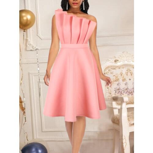 Women Pink Party Dress A Line Pleated Ruffles Bare Shoulder Elegant Ladies Event Celebrate Evening Birthday Night Out Robes XXXL