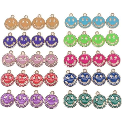 10Pcs/Lot Fashion Hollow Design Smiley Face Pendant Colorful Enamel Bracelet Accessories DIY Jewelry Making Charm DIY Earring