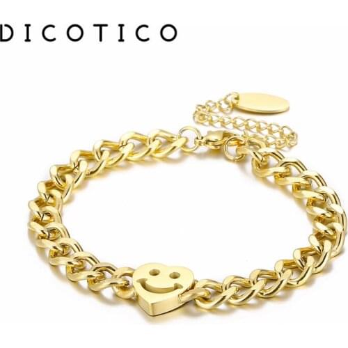 Heart Smiley Wrist Bracelet For Women Stainless Steel Cuban Chain Pulseras Spain Jewelry Accessory Fashion Bangle Women Gift