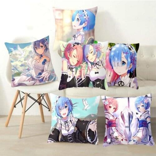 45*45CM No pillow core Anime Re:Life In A Different World From Zero Rem Printed Pillowcase Soft Cute Home Decorative Pillow case