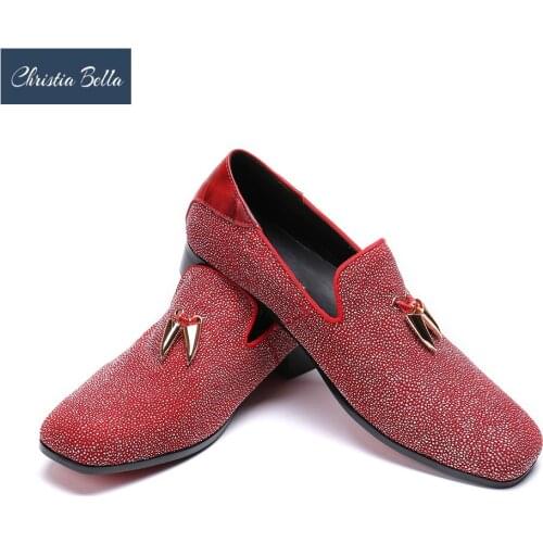 Christia Bella Rhinestone Crystal Loafers Men Slippers Shark tooth pendant Males Flat for Wedding Dress Moccasins Casual Shoes