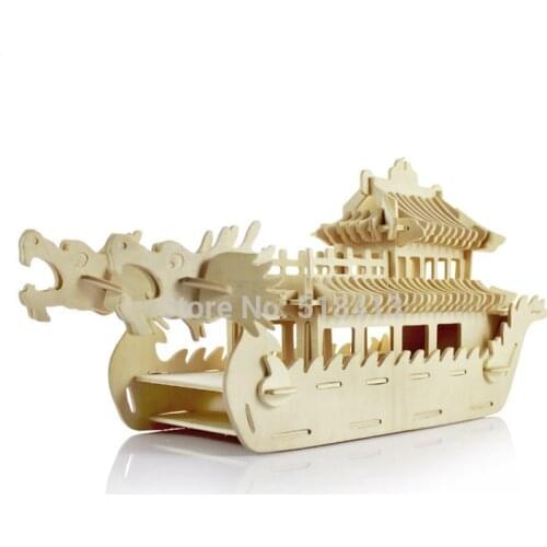 Handmade Wooden Jigsaw Puzzle Educational Toys For Children Diy 3d Toy Three-dimensional Wind Ssangyong China Qu Yuan Boats 2021