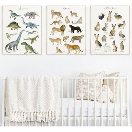 Canvas Painting Dinosaur Rabbits Sharks Animal Art Prints Modular Nordic Poster Home Baby Kids Room Decor Wall Art Pictures