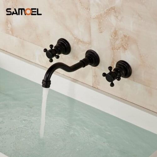 Classic Hot Selling Wall Mounted Dual Handle Three Holes Black Faucet Hot and Cold Mixer Tap B3264