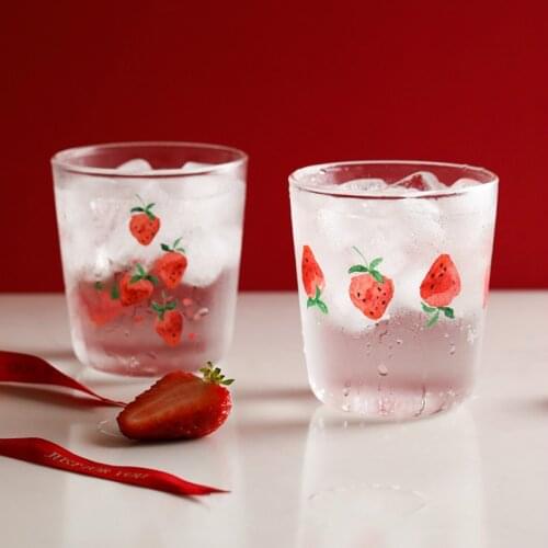 Strawberry Glass Cup Cute Women Juice Cups Transparent Office Tea Cup Ice Water Home Creative Coctail Glass Shot Glasses AC50GC