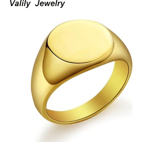 Valily Men Signet Ring 12mm Round Polished Rings Simple Stainless Steel Seal Ring for Women Man Wholesale Engrave Text free