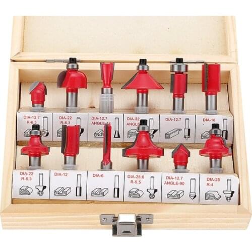 Fixmee 12pc 6.35mm Router Bit Set Wood Cutter Straight Shank Carbide Cutting Tools Milling Cutter